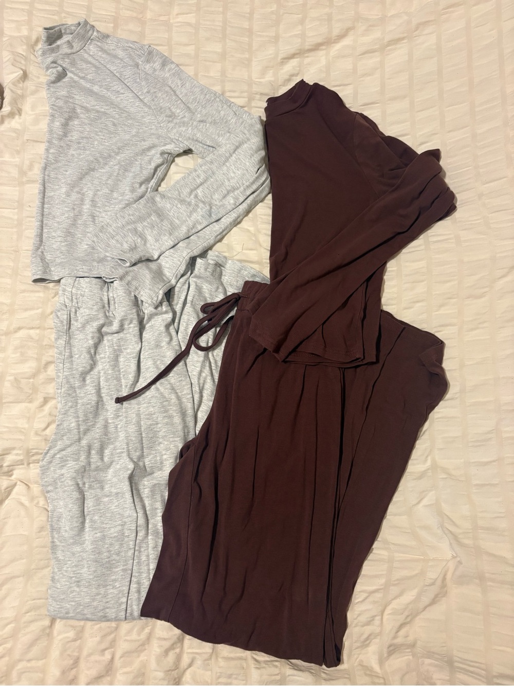 Casual Two-Piece Loungewear Set - Heather Gray & Deep Brown